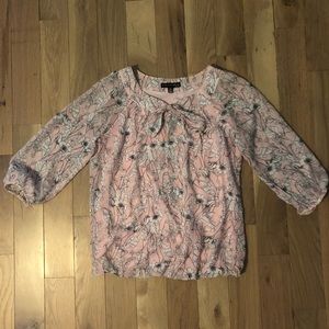 Pink White & Black Floral Blouse